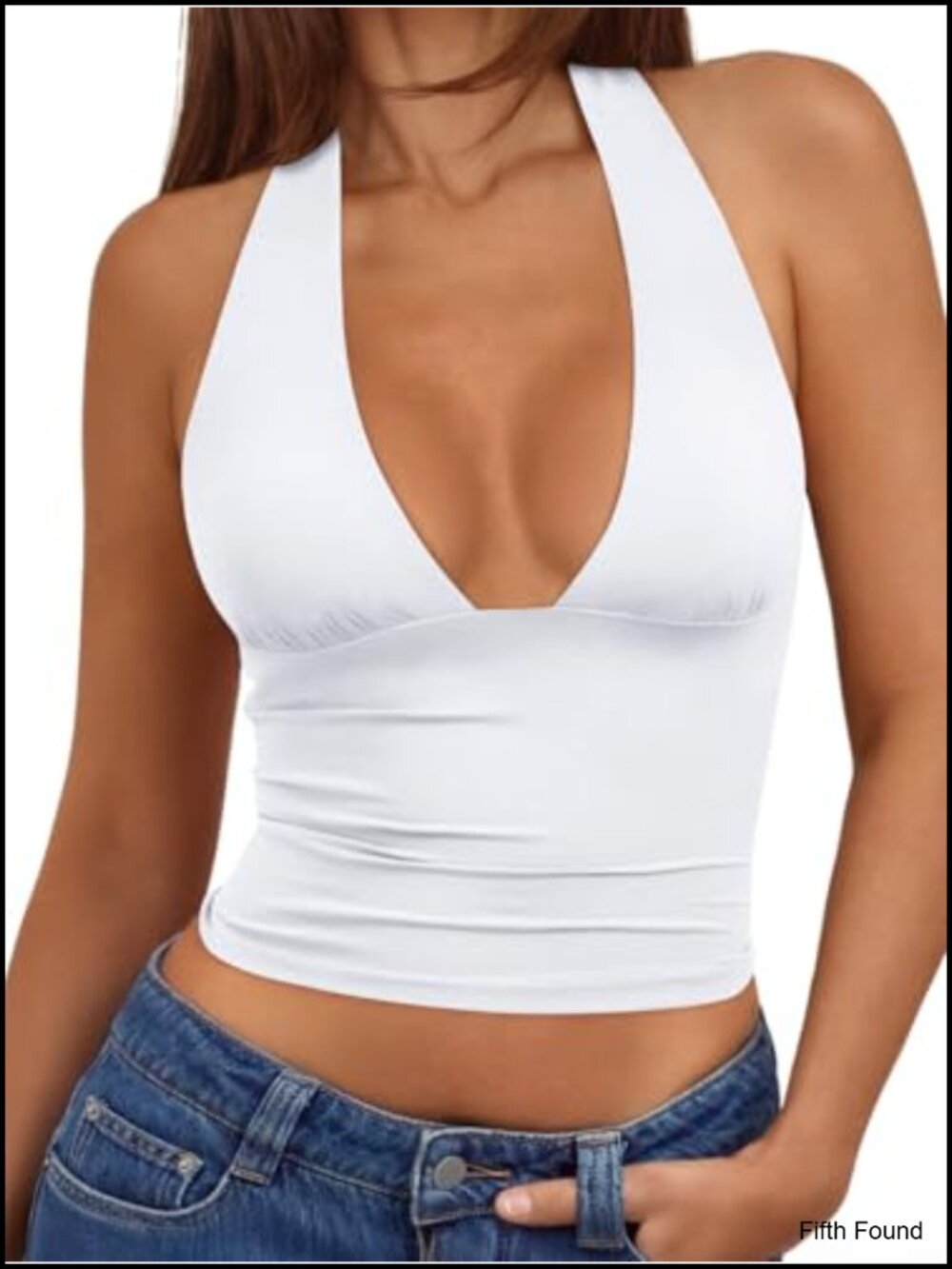 Double Lined Halter Top Open Back Backless Deep V Neck Crop Top Summer Party Top